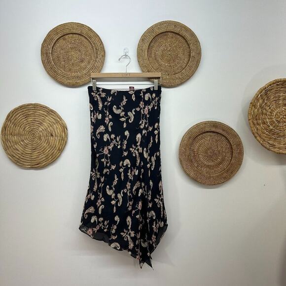 Vintage Y2K 2000s Merona Black Paisley Asymmetrical Hem Slit Midi Skirt Small - Picture 2 of 6